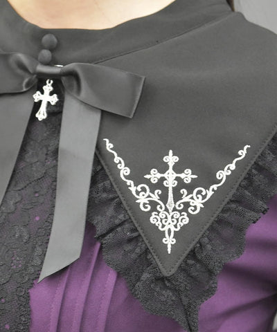 Cross Embroidery Nun Style Blouse