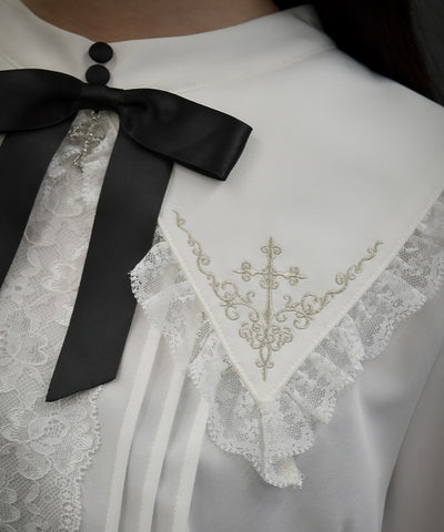 Cross Embroidery Nun Style Blouse