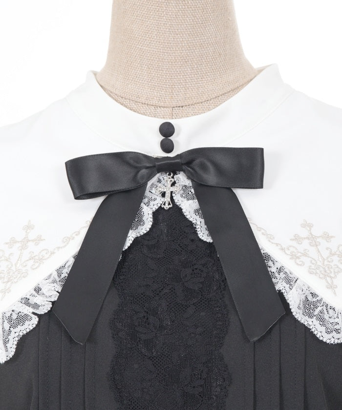 Cross Embroidery Nun Style Blouse