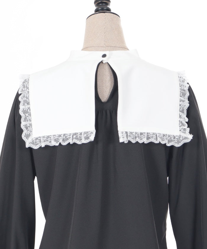 Cross Embroidery Nun Style Blouse