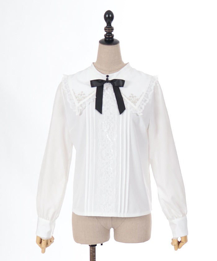 Cross Embroidery Nun Style Blouse