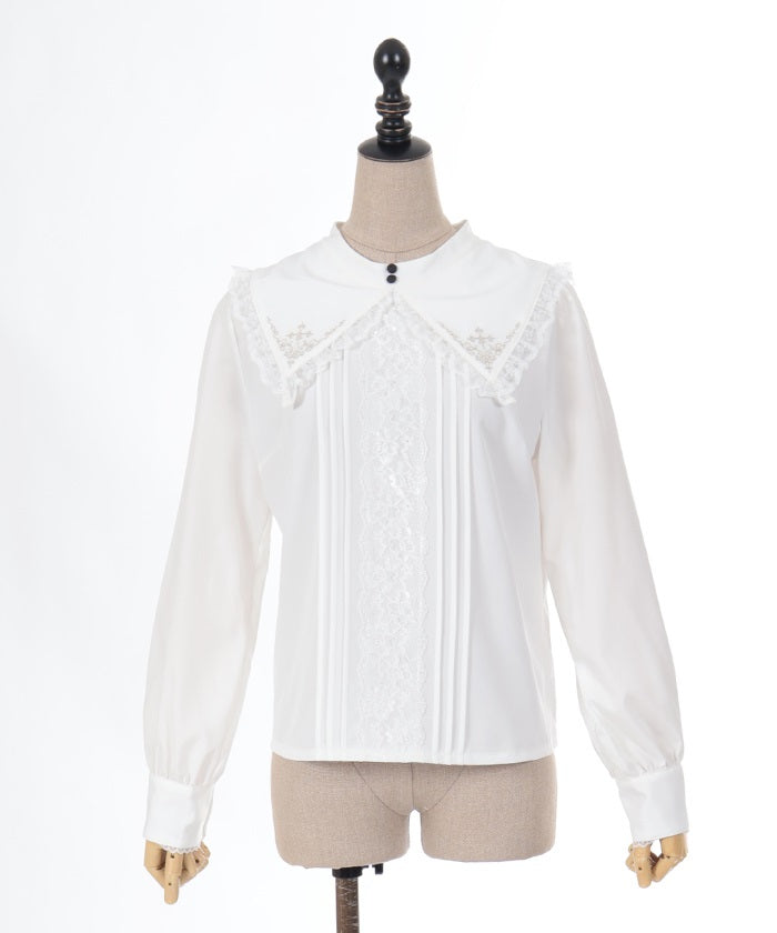 Cross Embroidery Nun Style Blouse