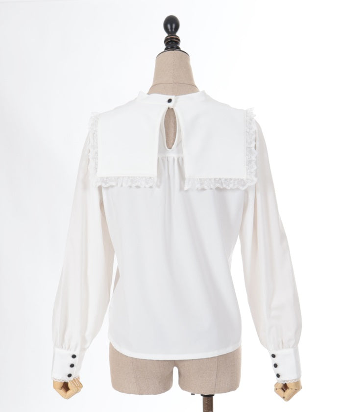 Cross Embroidery Nun Style Blouse