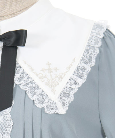 Cross Embroidery Nun Style Blouse