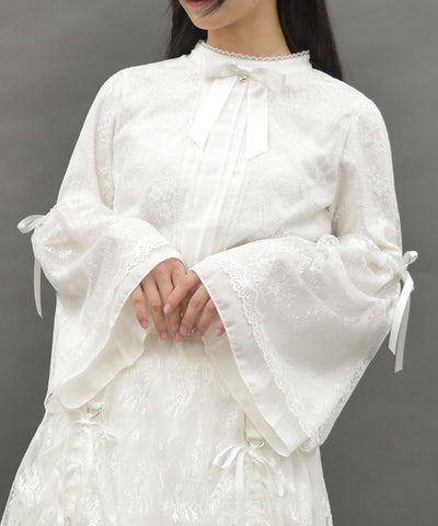 Lace Princess Sleeves Blouse with Ribbon