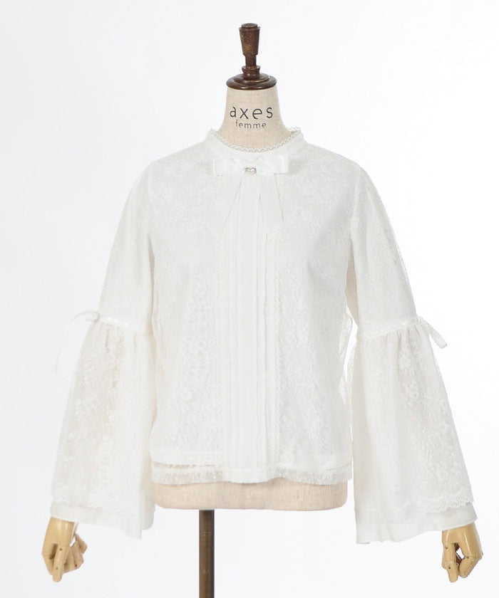 Lace Princess Sleeves Blouse with Ribbon