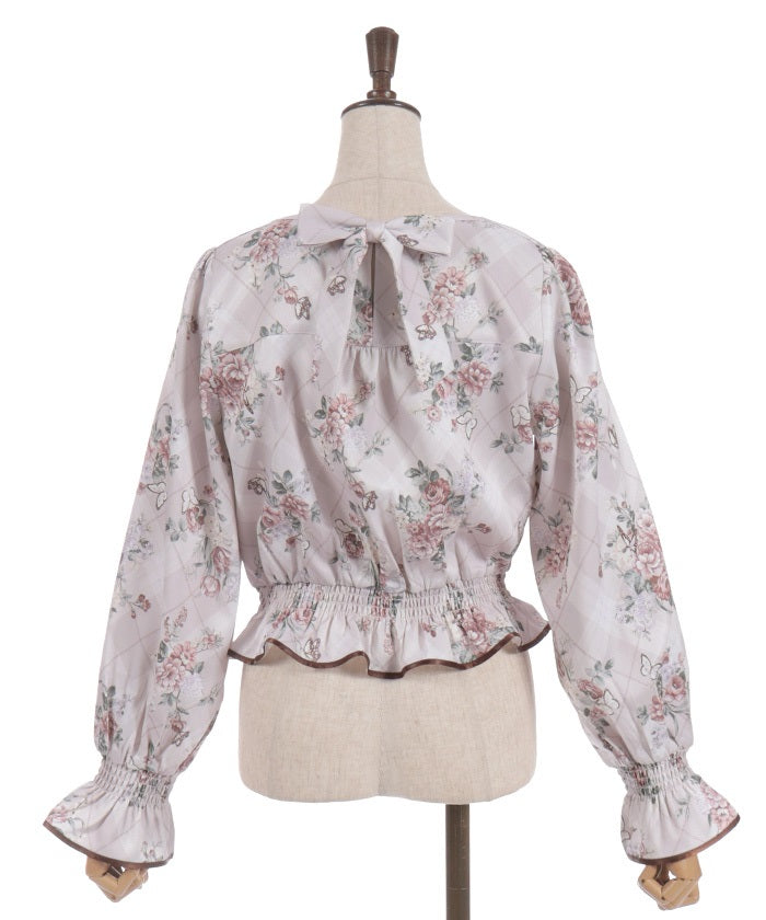 花ページ Check & Flower Pattern Blouse – axes femme from JAPAN