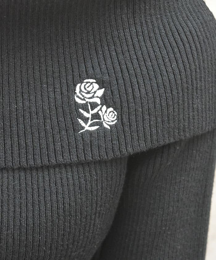 Rose Embroidery Off-Shoulder Knit