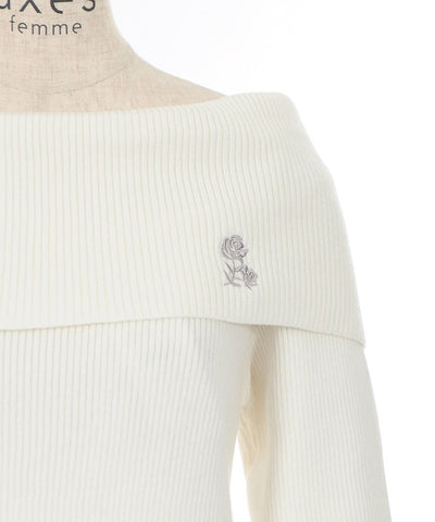 Rose Embroidery Off-Shoulder Knit