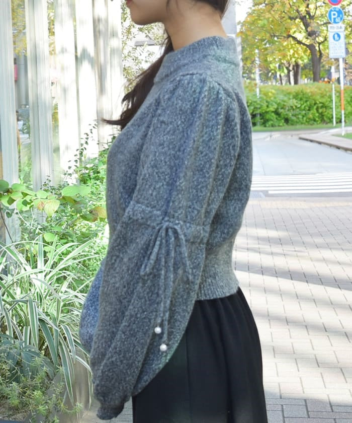 Drawstring Ribbon Mélange Knit