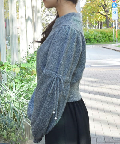 Drawstring Ribbon Mélange Knit