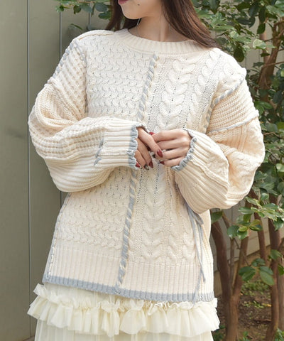 Bicolor Stitch Knit Pullover