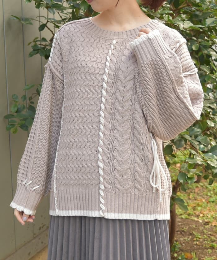 Bicolor Stitch Knit Pullover