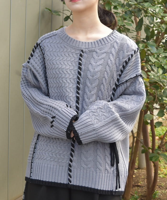 Bicolor Stitch Knit Pullover