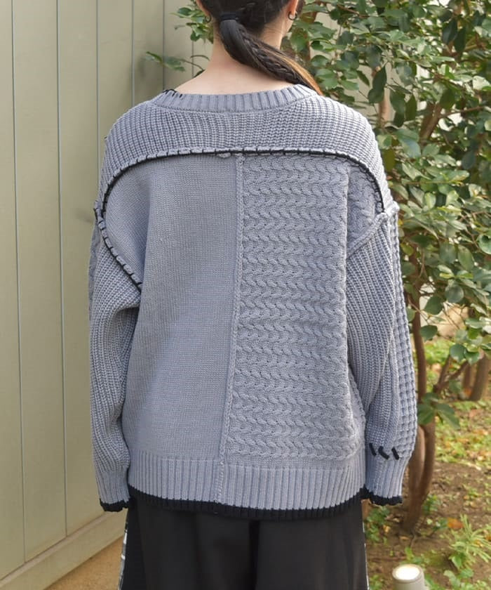 Bicolor Stitch Knit Pullover