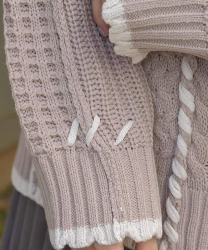 Bicolor Stitch Knit Pullover