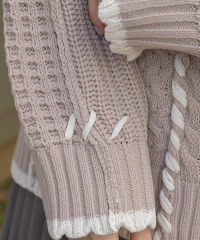 Bicolor Stitch Knit Pullover