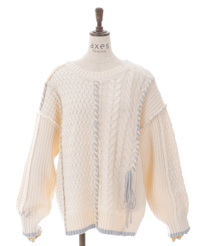 Bicolor Stitch Knit Pullover