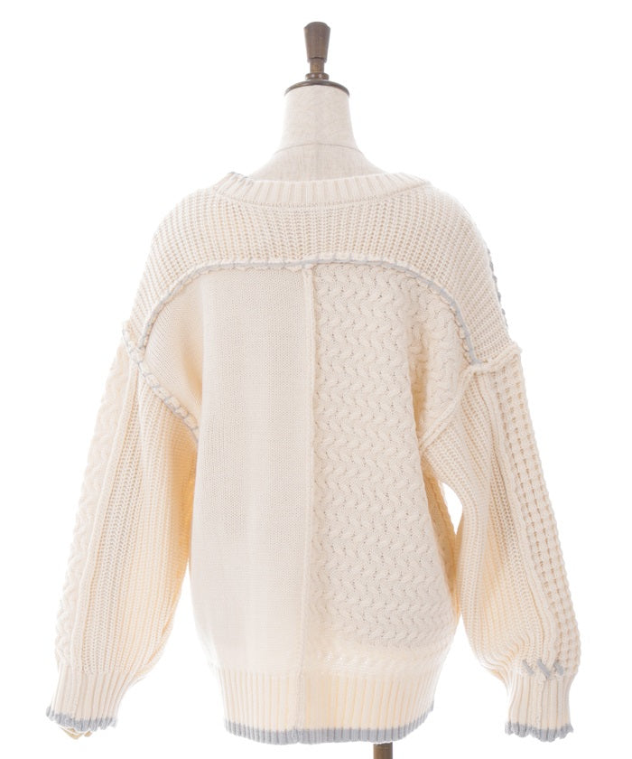 Bicolor Stitch Knit Pullover