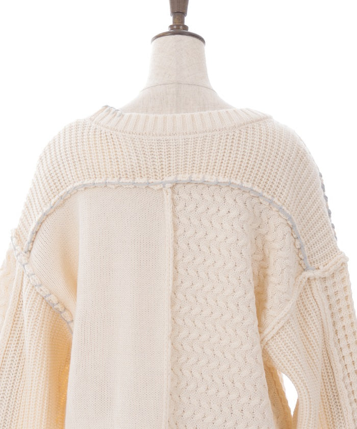 Bicolor Stitch Knit Pullover