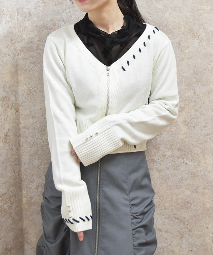 Stitch Short Cardigan with Zip