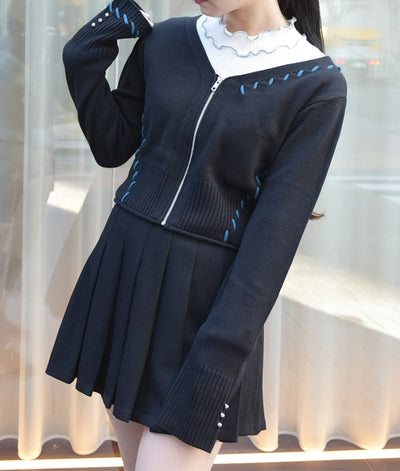 Stitch Short Cardigan with Zip
