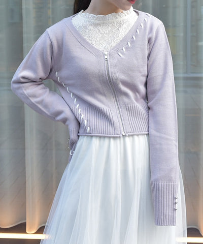 Stitch Short Cardigan with Zip