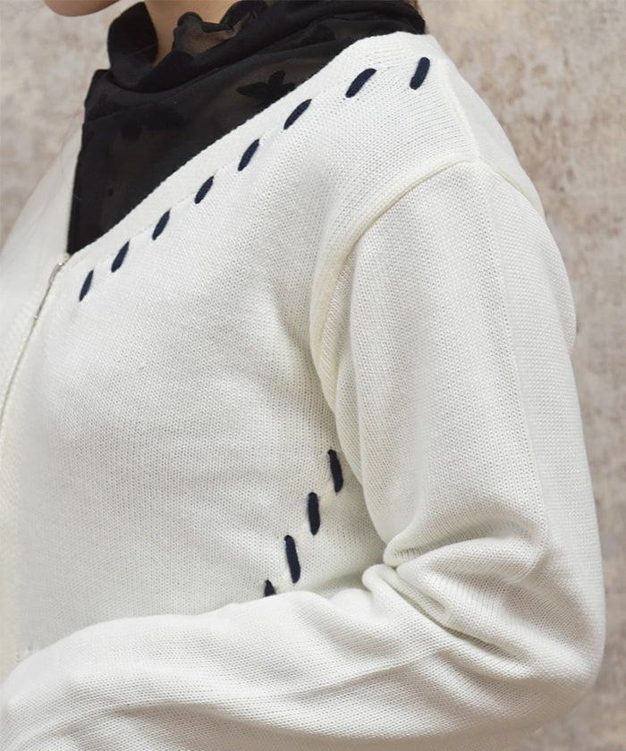 Stitch Short Cardigan with Zip