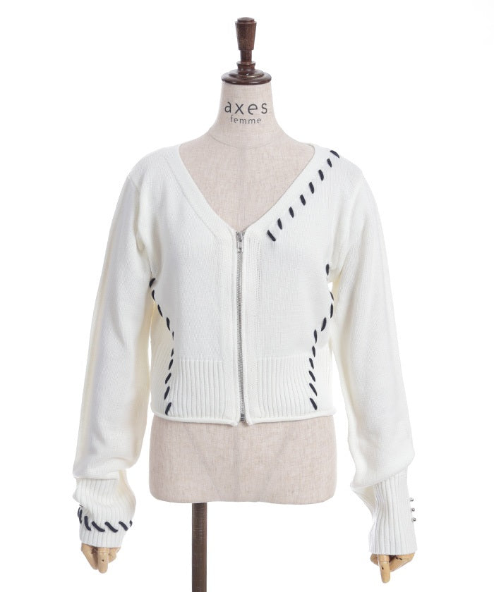 Stitch Short Cardigan with Zip