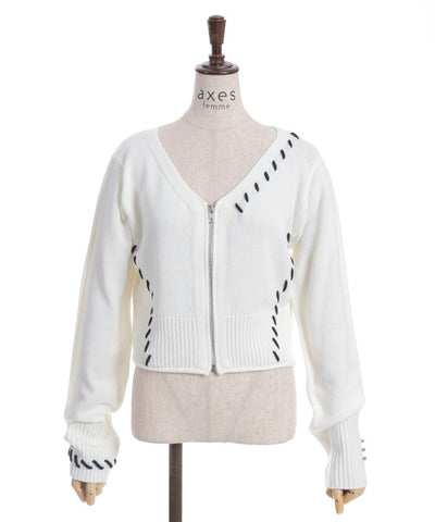Stitch Short Cardigan with Zip