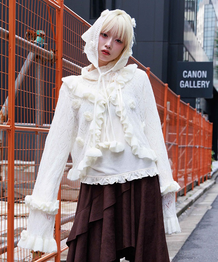Flower Frill Mohair Knit Cardigan