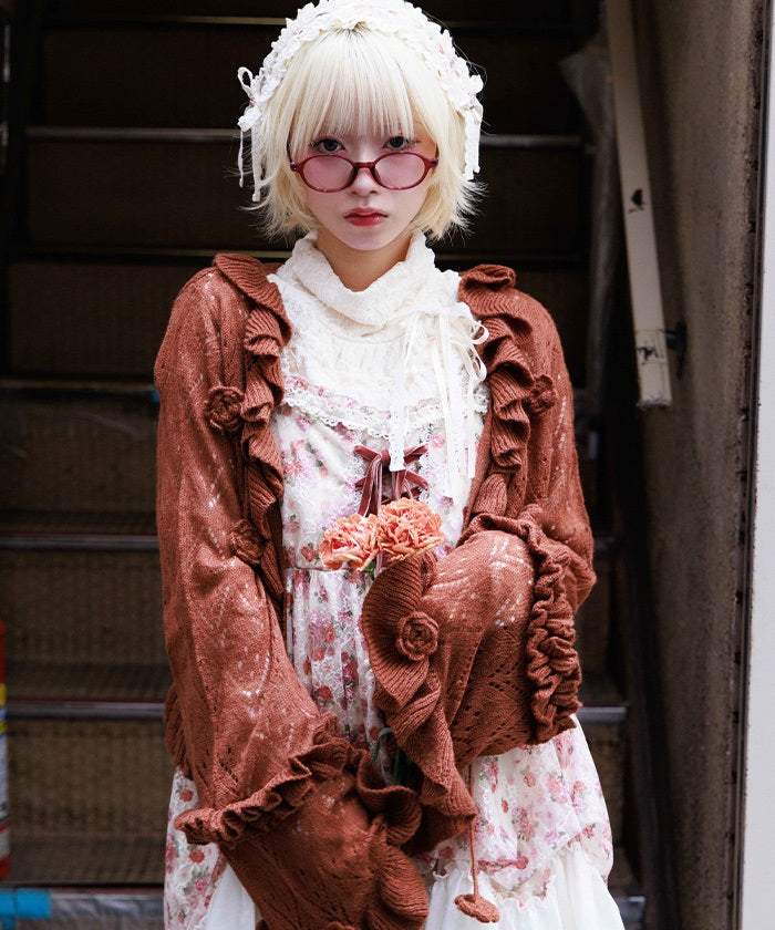 Flower Frill Mohair Knit Cardigan