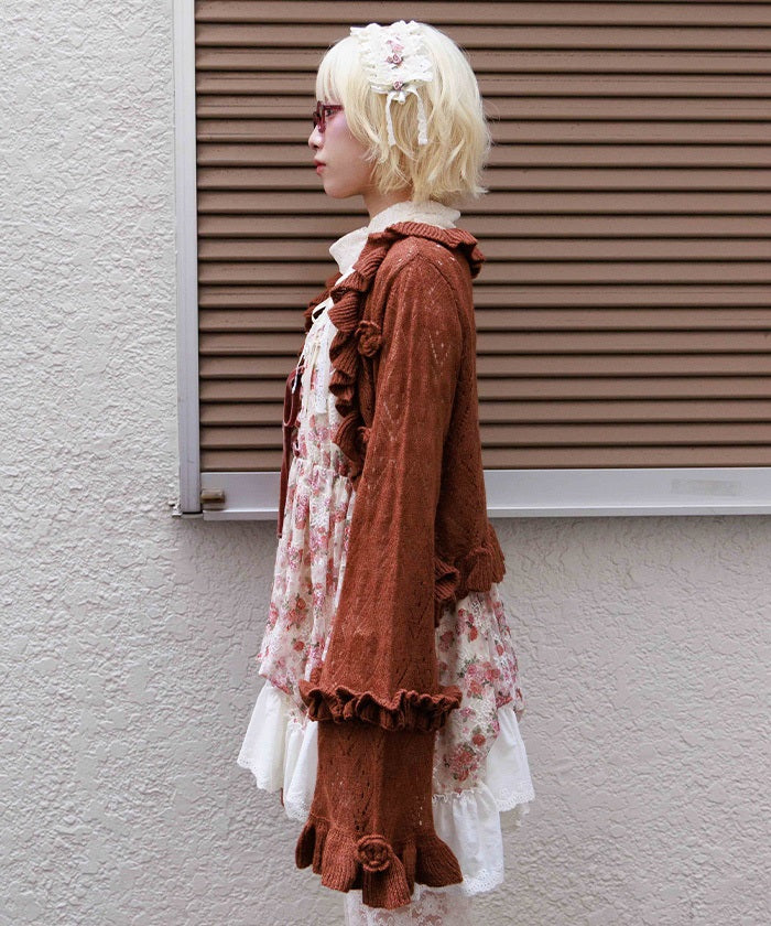 Flower Frill Mohair Knit Cardigan