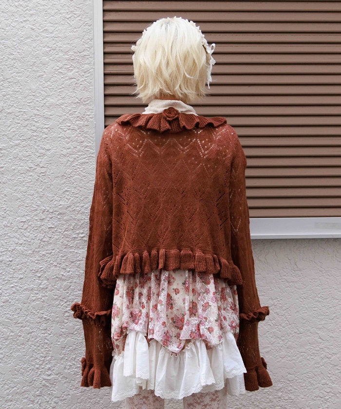 Flower Frill Mohair Knit Cardigan