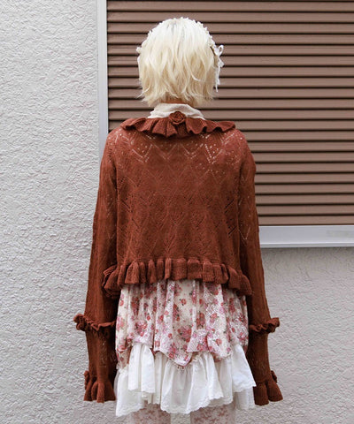 Flower Frill Mohair Knit Cardigan