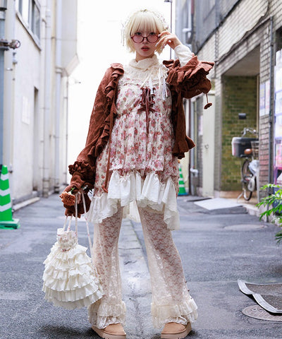 Flower Frill Mohair Knit Cardigan