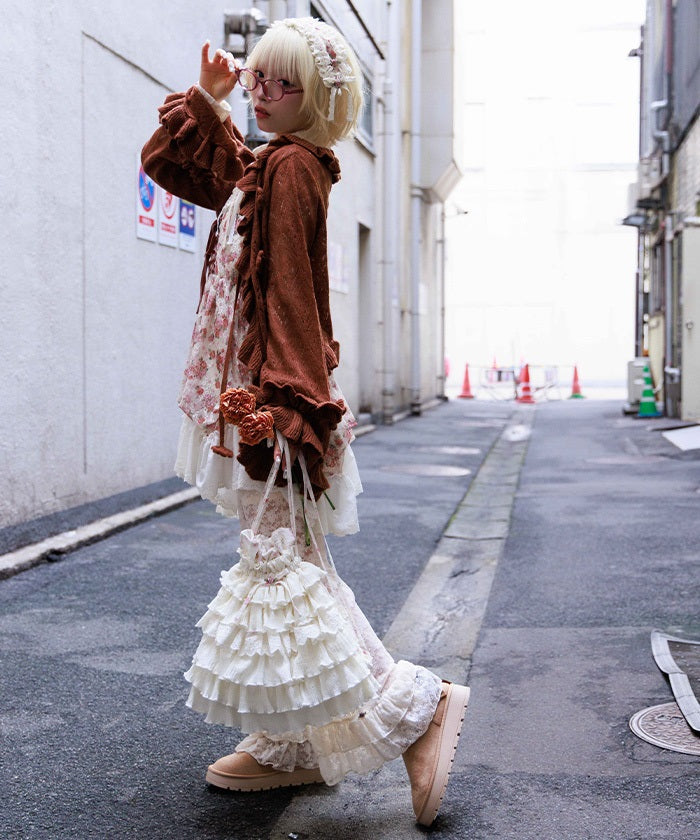 Flower Frill Mohair Knit Cardigan