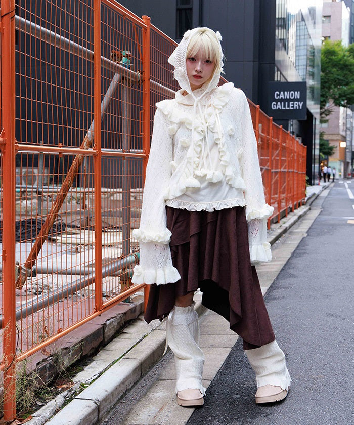 Flower Frill Mohair Knit Cardigan