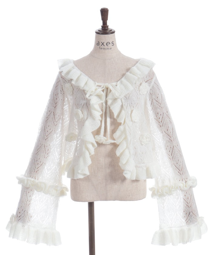 Flower Frill Mohair Knit Cardigan