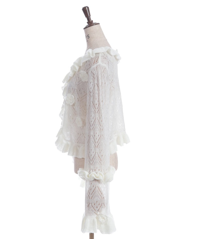Flower Frill Mohair Knit Cardigan
