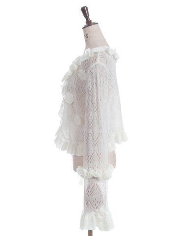 Flower Frill Mohair Knit Cardigan