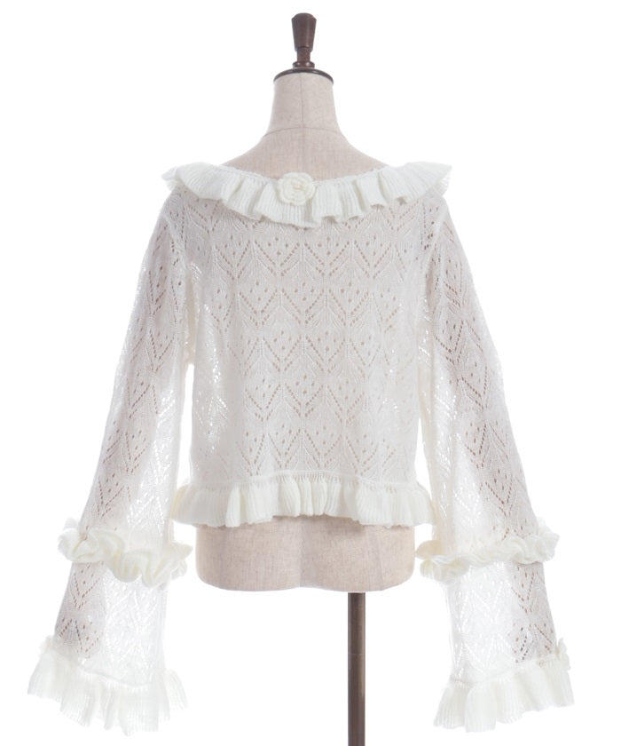 Flower Frill Mohair Knit Cardigan