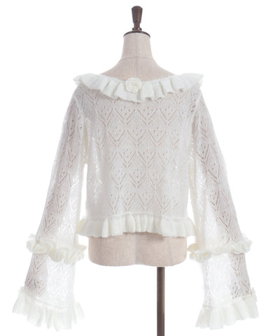 Flower Frill Mohair Knit Cardigan