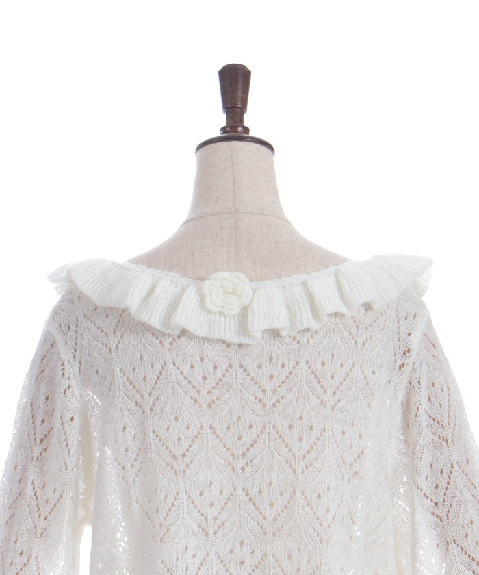 Flower Frill Mohair Knit Cardigan