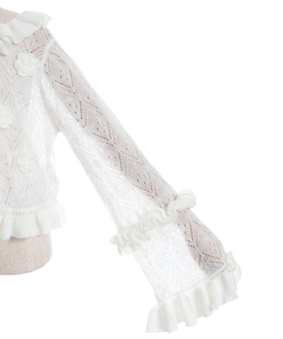 Flower Frill Mohair Knit Cardigan