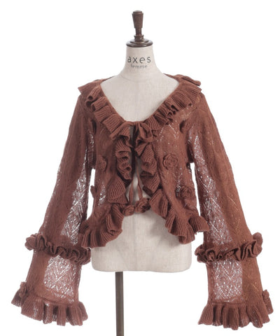 Flower Frill Mohair Knit Cardigan