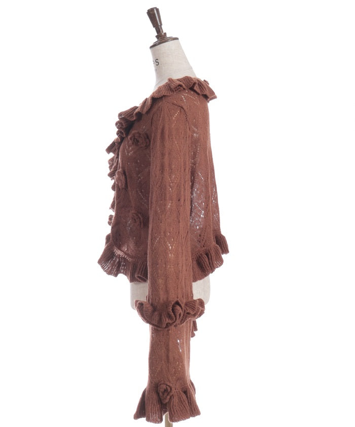Flower Frill Mohair Knit Cardigan