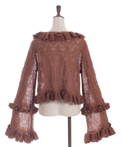 Flower Frill Mohair Knit Cardigan