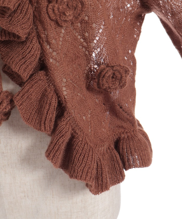 Flower Frill Mohair Knit Cardigan
