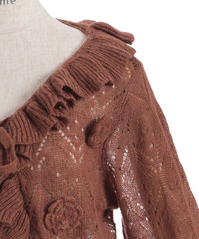 Flower Frill Mohair Knit Cardigan